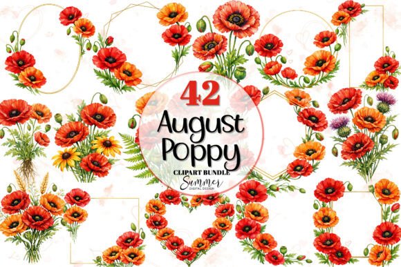 Download August Poppy Red Floral Frames Clipart - August Collection