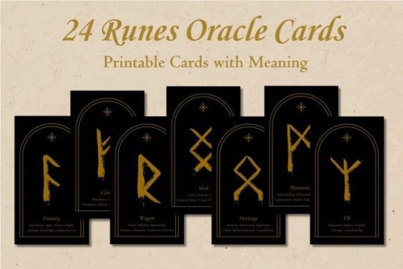 Download Runes Symbols Oracle Cards (Black&amp;Gold) - Premium Resources